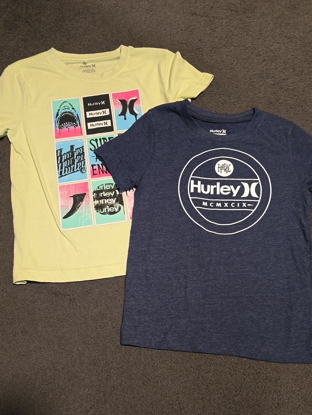 Hurley Kids' Short Sleeve Tees in Navy and Light Yellow Graphic